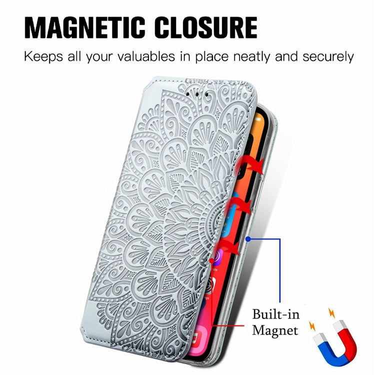 For iPhone 13 mini  Blooming Mandala Embossed Pattern Magnetic Horizontal Flip Leather Case with Holder & Card Slots & Wallet