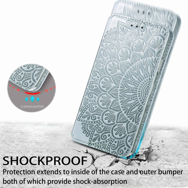 For iPhone 13 mini  Blooming Mandala Embossed Pattern Magnetic Horizontal Flip Leather Case with Holder & Card Slots & Wallet