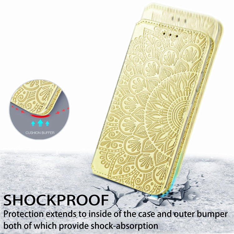 For iPhone 13 mini  Blooming Mandala Embossed Pattern Magnetic Horizontal Flip Leather Case with Holder & Card Slots & Wallet