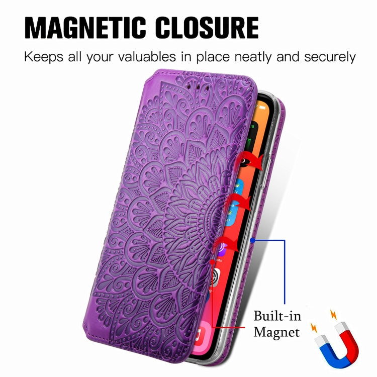For iPhone 13 mini  Blooming Mandala Embossed Pattern Magnetic Horizontal Flip Leather Case with Holder & Card Slots & Wallet