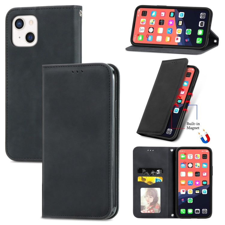 For iPhone 13 Retro Skin Feel Business Magnetic Horizontal Flip Leather Case With Holder & Card Slots & Wallet & Photo Frame