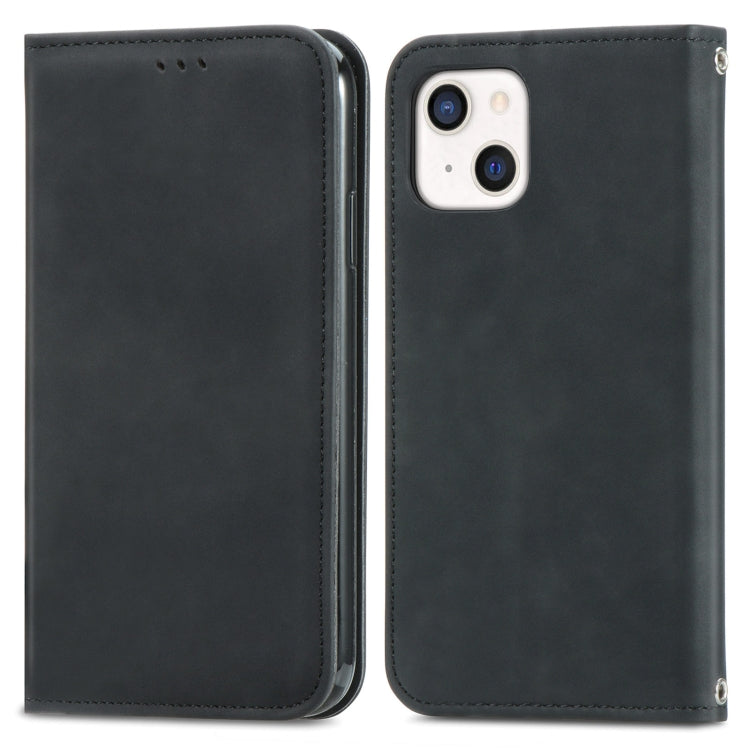 For iPhone 13 Retro Skin Feel Business Magnetic Horizontal Flip Leather Case With Holder & Card Slots & Wallet & Photo Frame