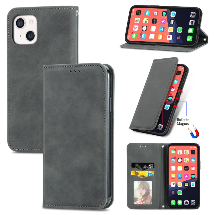 For iPhone 13 Retro Skin Feel Business Magnetic Horizontal Flip Leather Case With Holder & Card Slots & Wallet & Photo Frame