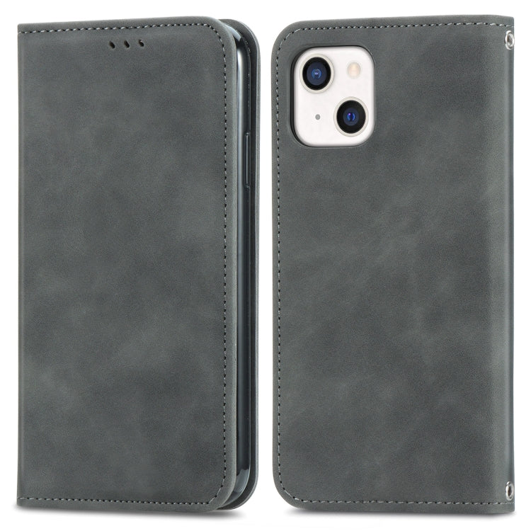 For iPhone 13 Retro Skin Feel Business Magnetic Horizontal Flip Leather Case With Holder & Card Slots & Wallet & Photo Frame