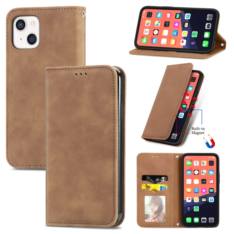 For iPhone 13 Retro Skin Feel Business Magnetic Horizontal Flip Leather Case With Holder & Card Slots & Wallet & Photo Frame
