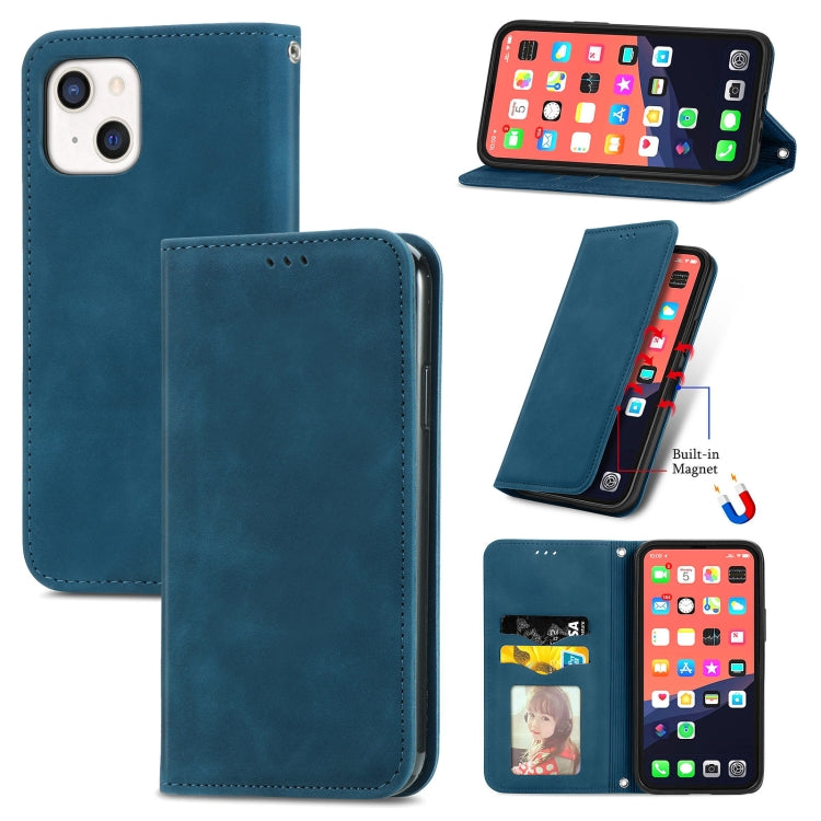 For iPhone 13 Retro Skin Feel Business Magnetic Horizontal Flip Leather Case With Holder & Card Slots & Wallet & Photo Frame
