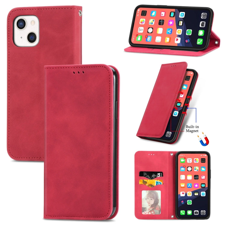 For iPhone 13 Retro Skin Feel Business Magnetic Horizontal Flip Leather Case With Holder & Card Slots & Wallet & Photo Frame