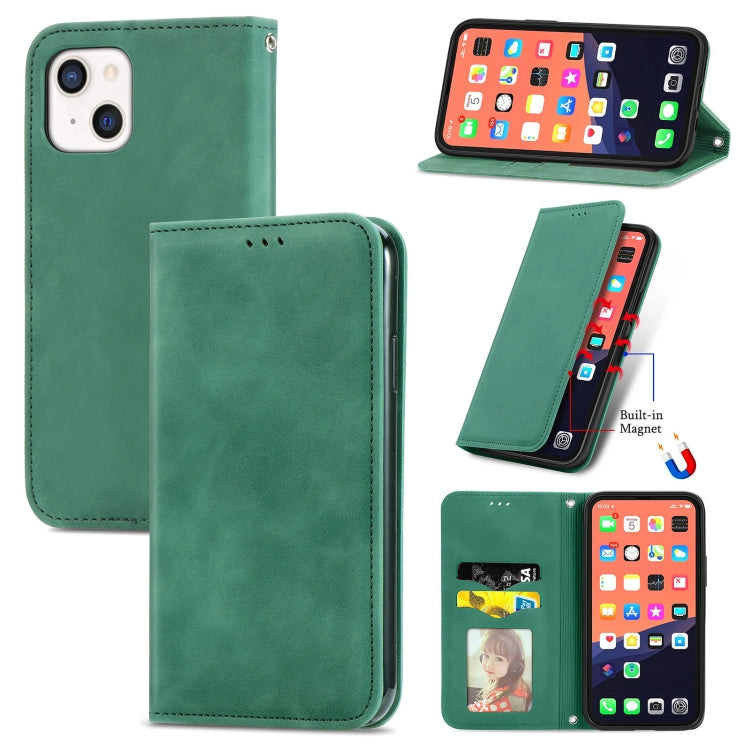 For iPhone 13 Retro Skin Feel Business Magnetic Horizontal Flip Leather Case With Holder & Card Slots & Wallet & Photo Frame