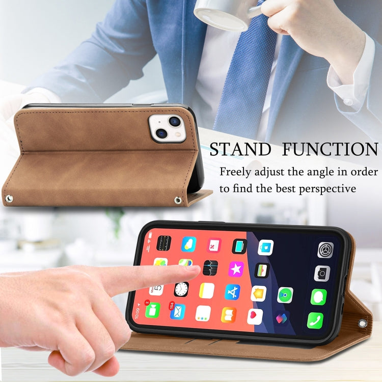For iPhone 13 mini  Retro Skin Feel Business Magnetic Horizontal Flip Leather Case With Holder & Card Slots & Wallet & Photo Frame