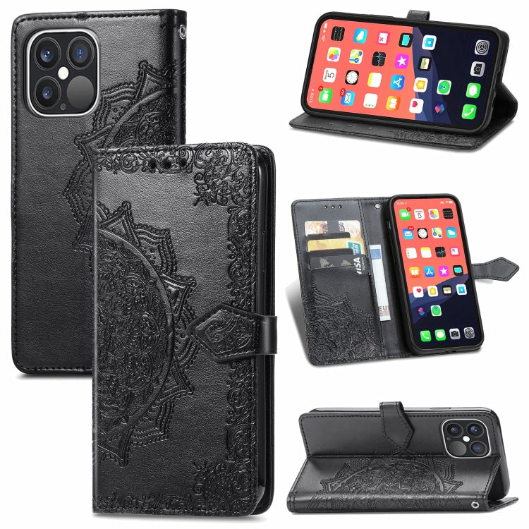 For iPhone 13 Pro Max Mandala Flower Embossed Horizontal Flip Leather Case with Holder & Three Card Slots & Wallet & Lanyard