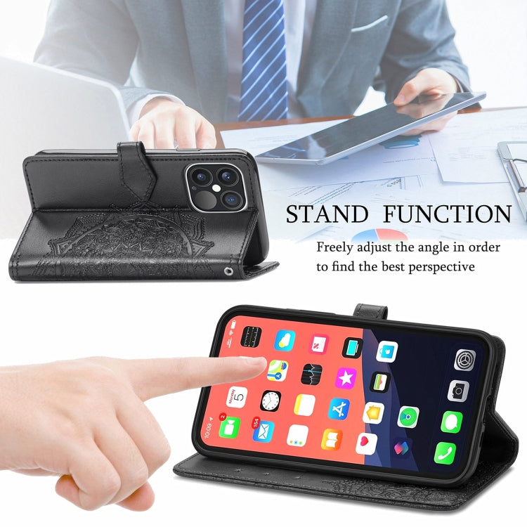 For iPhone 13 Pro Max Mandala Flower Embossed Horizontal Flip Leather Case with Holder & Three Card Slots & Wallet & Lanyard