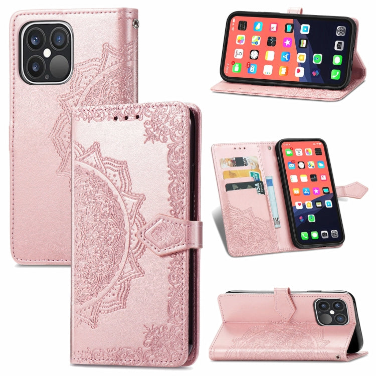 For iPhone 13 Pro Max Mandala Flower Embossed Horizontal Flip Leather Case with Holder & Three Card Slots & Wallet & Lanyard