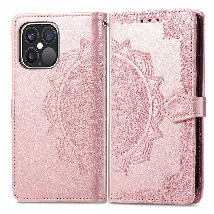 For iPhone 13 Pro Max Mandala Flower Embossed Horizontal Flip Leather Case with Holder & Three Card Slots & Wallet & Lanyard