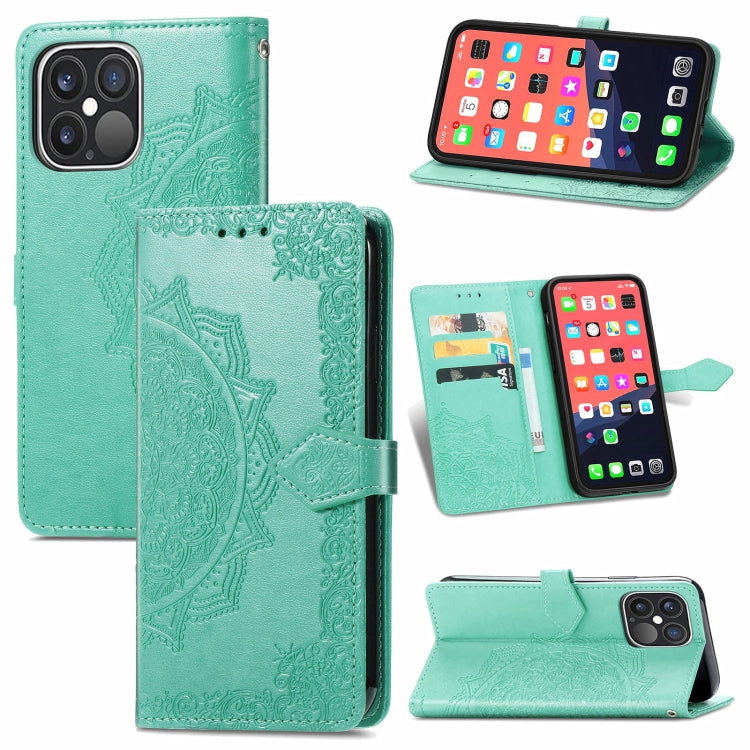 For iPhone 13 Pro Max Mandala Flower Embossed Horizontal Flip Leather Case with Holder & Three Card Slots & Wallet & Lanyard