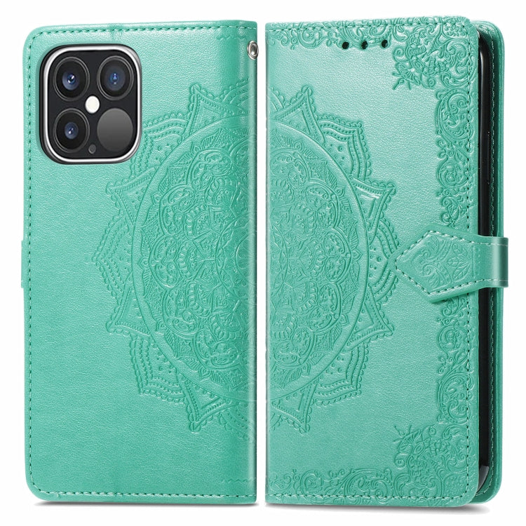 For iPhone 13 Pro Max Mandala Flower Embossed Horizontal Flip Leather Case with Holder & Three Card Slots & Wallet & Lanyard