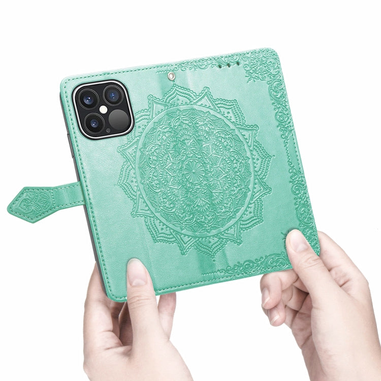 For iPhone 13 Pro Max Mandala Flower Embossed Horizontal Flip Leather Case with Holder & Three Card Slots & Wallet & Lanyard