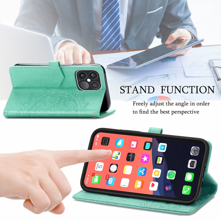 For iPhone 13 Pro Max Mandala Flower Embossed Horizontal Flip Leather Case with Holder & Three Card Slots & Wallet & Lanyard