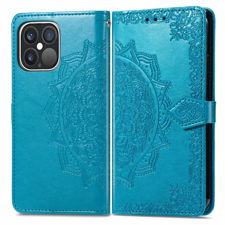 For iPhone 13 Pro Max Mandala Flower Embossed Horizontal Flip Leather Case with Holder & Three Card Slots & Wallet & Lanyard