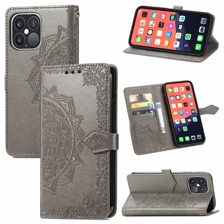 For iPhone 13 Pro Max Mandala Flower Embossed Horizontal Flip Leather Case with Holder & Three Card Slots & Wallet & Lanyard