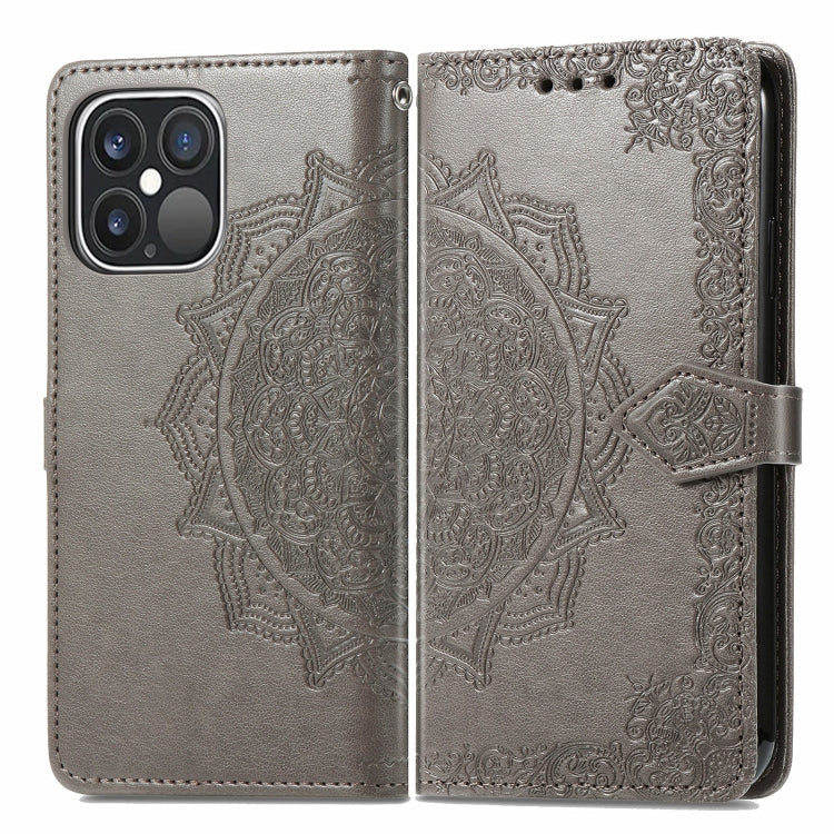 For iPhone 13 Pro Max Mandala Flower Embossed Horizontal Flip Leather Case with Holder & Three Card Slots & Wallet & Lanyard