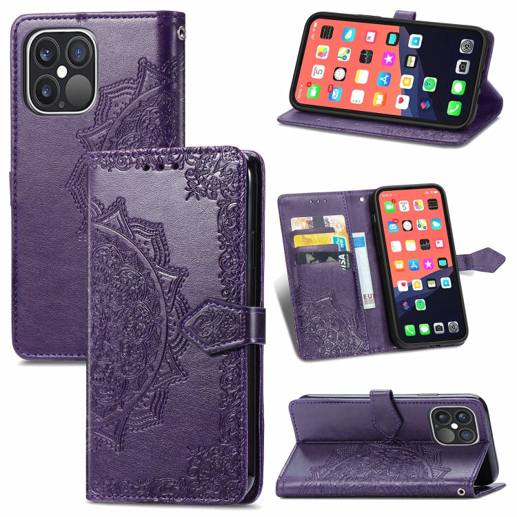 For iPhone 13 Pro Max Mandala Flower Embossed Horizontal Flip Leather Case with Holder & Three Card Slots & Wallet & Lanyard