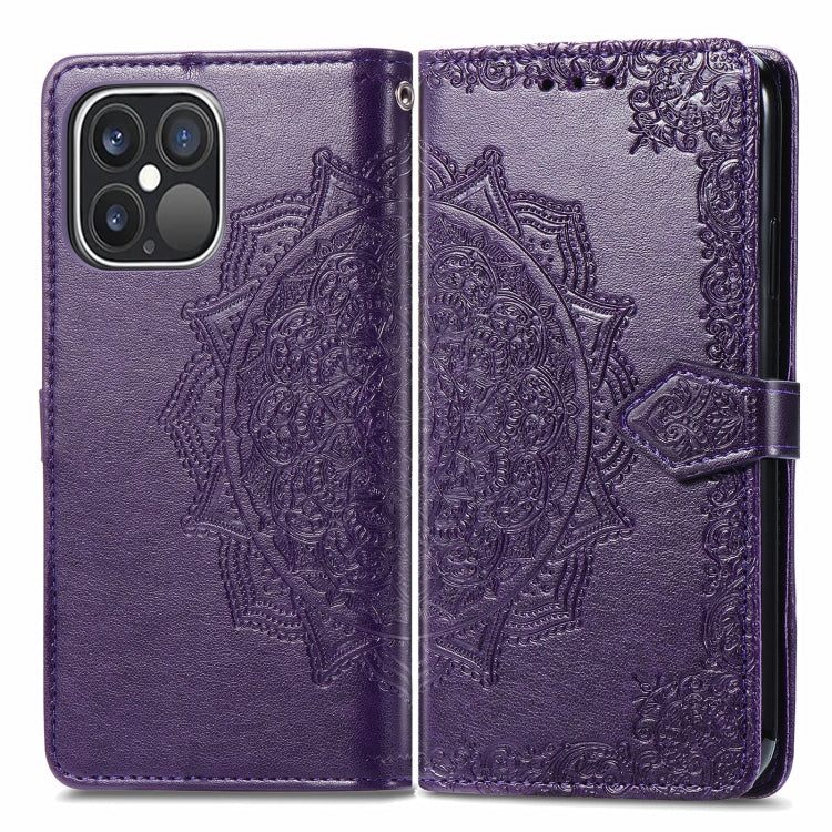 For iPhone 13 Pro Max Mandala Flower Embossed Horizontal Flip Leather Case with Holder & Three Card Slots & Wallet & Lanyard