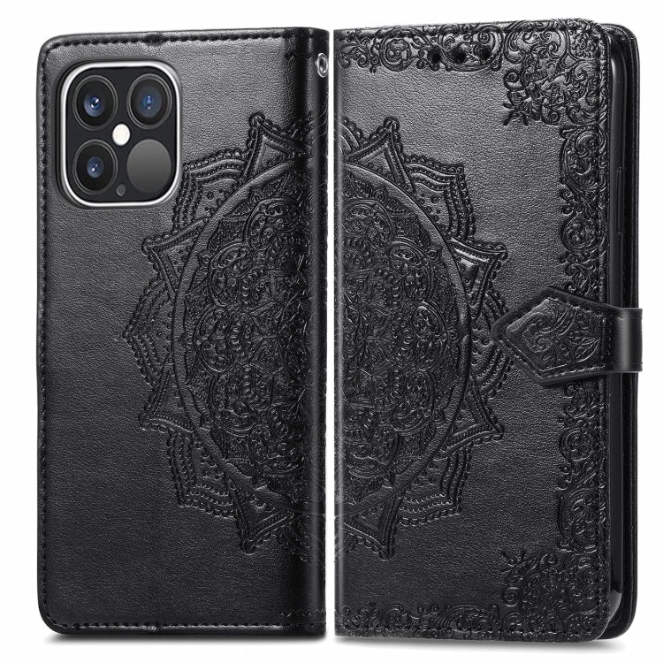 For iPhone 13 Pro Mandala Flower Embossed Horizontal Flip Leather Case with Holder & Three Card Slots & Wallet & Lanyard