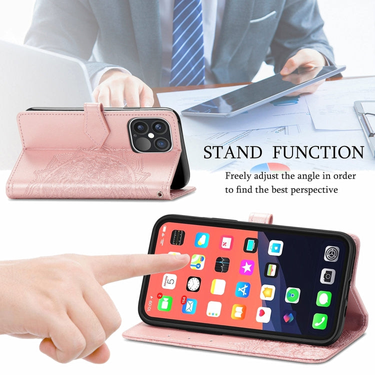 For iPhone 13 Pro Mandala Flower Embossed Horizontal Flip Leather Case with Holder & Three Card Slots & Wallet & Lanyard