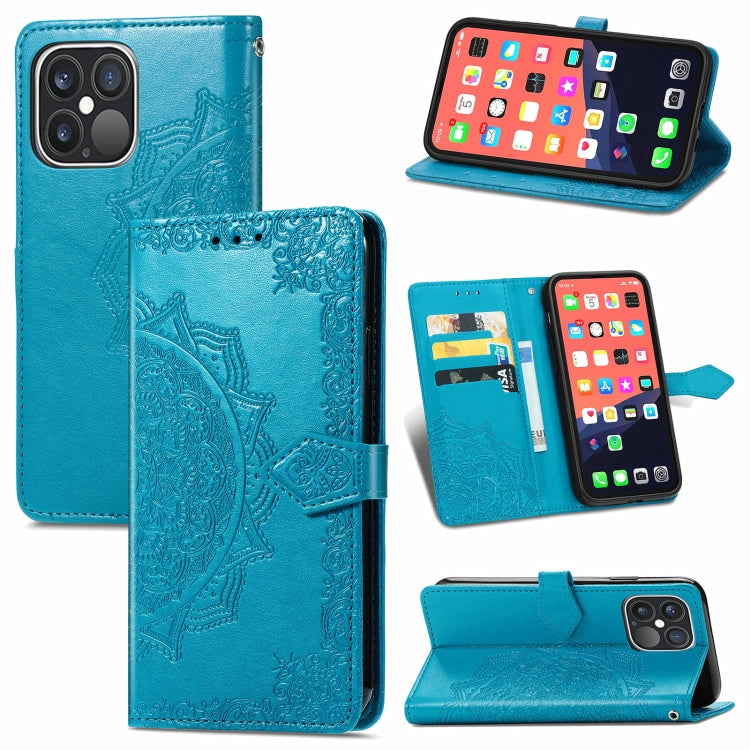 For iPhone 13 Pro Mandala Flower Embossed Horizontal Flip Leather Case with Holder & Three Card Slots & Wallet & Lanyard