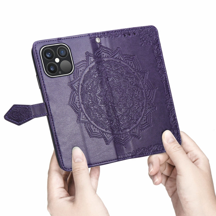 For iPhone 13 Pro Mandala Flower Embossed Horizontal Flip Leather Case with Holder & Three Card Slots & Wallet & Lanyard