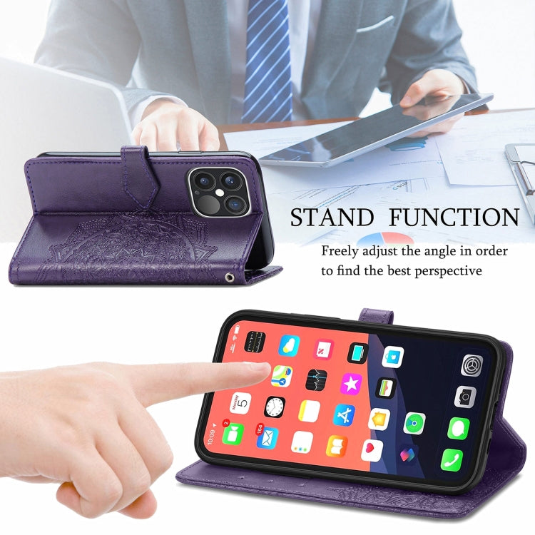 For iPhone 13 Pro Mandala Flower Embossed Horizontal Flip Leather Case with Holder & Three Card Slots & Wallet & Lanyard