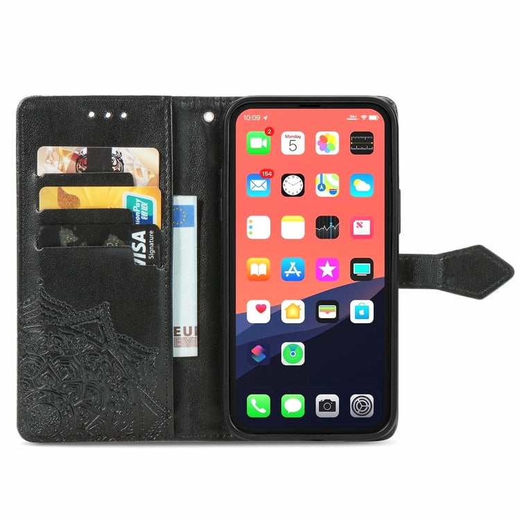 For iPhone 13 Mandala Flower Embossed Horizontal Flip Leather Case with Holder & Three Card Slots & Wallet & Lanyard