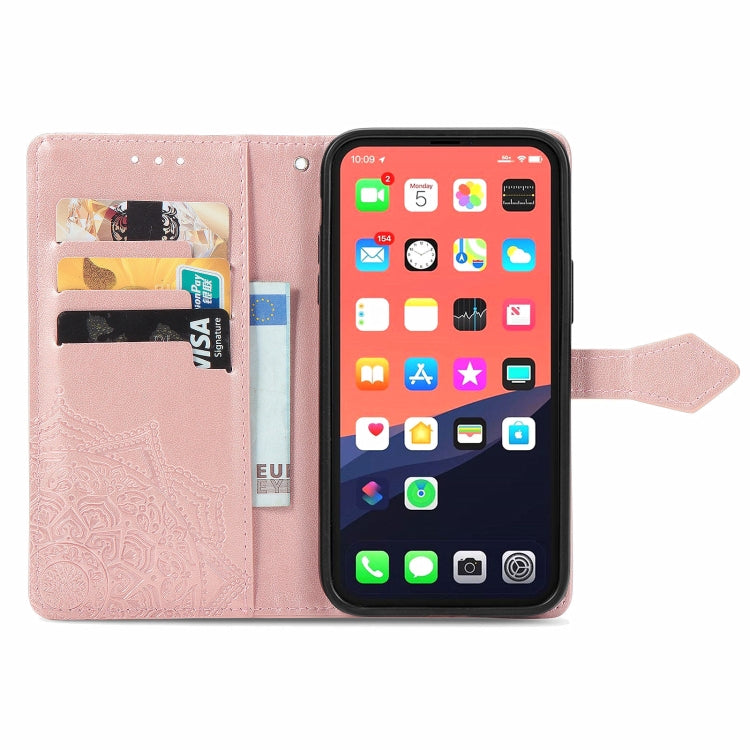 For iPhone 13 Mandala Flower Embossed Horizontal Flip Leather Case with Holder & Three Card Slots & Wallet & Lanyard