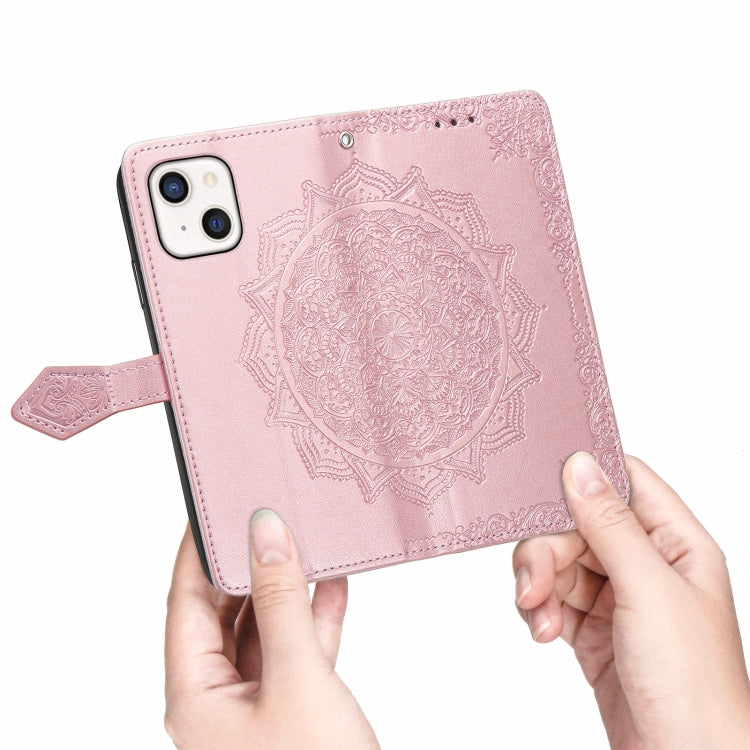 For iPhone 13 Mandala Flower Embossed Horizontal Flip Leather Case with Holder & Three Card Slots & Wallet & Lanyard