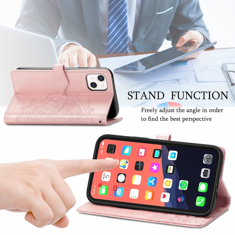 For iPhone 13 Mandala Flower Embossed Horizontal Flip Leather Case with Holder & Three Card Slots & Wallet & Lanyard