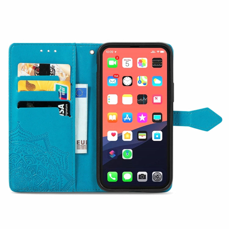 For iPhone 13 Mandala Flower Embossed Horizontal Flip Leather Case with Holder & Three Card Slots & Wallet & Lanyard