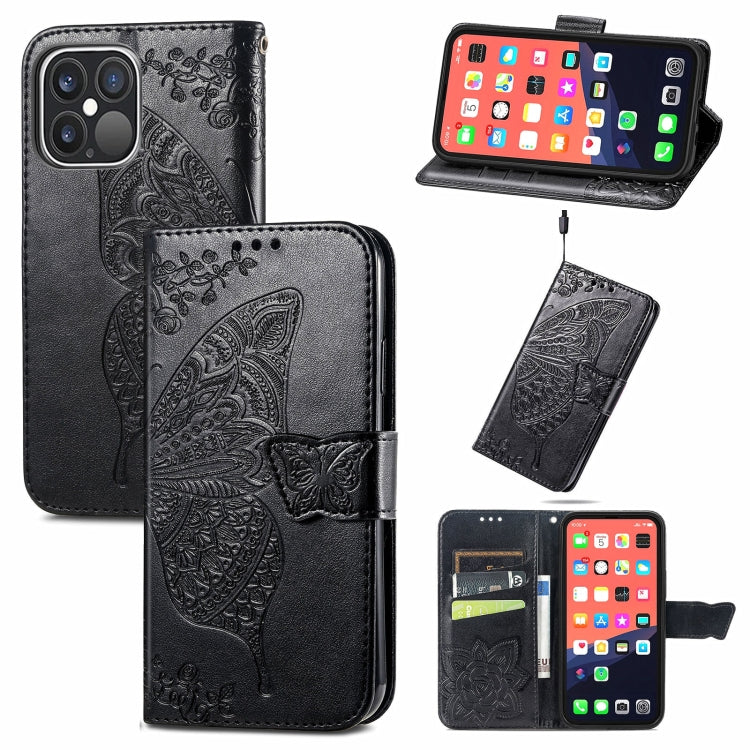 For iPhone 13 Pro Butterfly Love Flower Embossed Horizontal Flip Leather Case with Bracket / Card Slot / Wallet / Lanyard