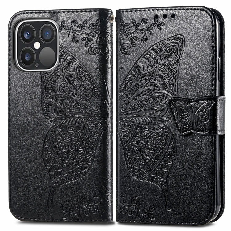For iPhone 13 Pro Butterfly Love Flower Embossed Horizontal Flip Leather Case with Bracket / Card Slot / Wallet / Lanyard