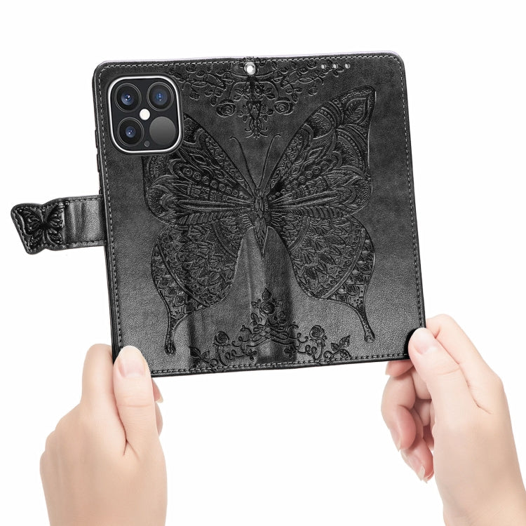 For iPhone 13 Pro Butterfly Love Flower Embossed Horizontal Flip Leather Case with Bracket / Card Slot / Wallet / Lanyard