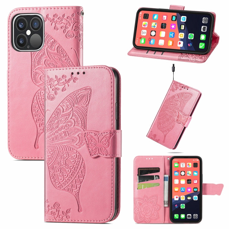 For iPhone 13 Pro Butterfly Love Flower Embossed Horizontal Flip Leather Case with Bracket / Card Slot / Wallet / Lanyard