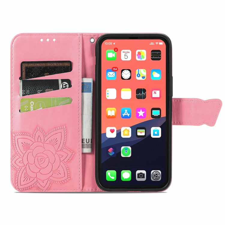 For iPhone 13 Pro Butterfly Love Flower Embossed Horizontal Flip Leather Case with Bracket / Card Slot / Wallet / Lanyard
