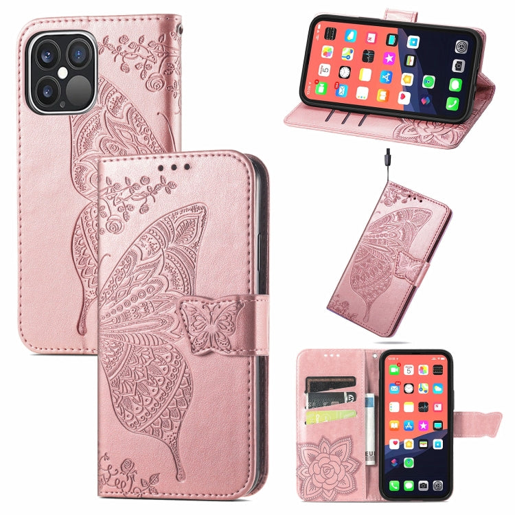 For iPhone 13 Pro Butterfly Love Flower Embossed Horizontal Flip Leather Case with Bracket / Card Slot / Wallet / Lanyard