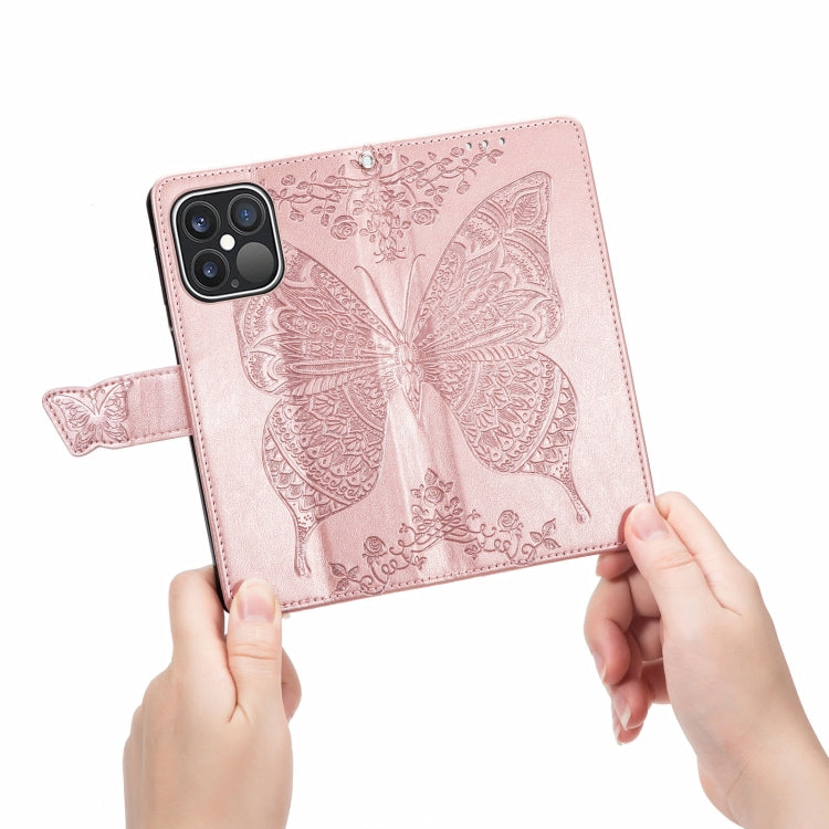 For iPhone 13 Pro Butterfly Love Flower Embossed Horizontal Flip Leather Case with Bracket / Card Slot / Wallet / Lanyard