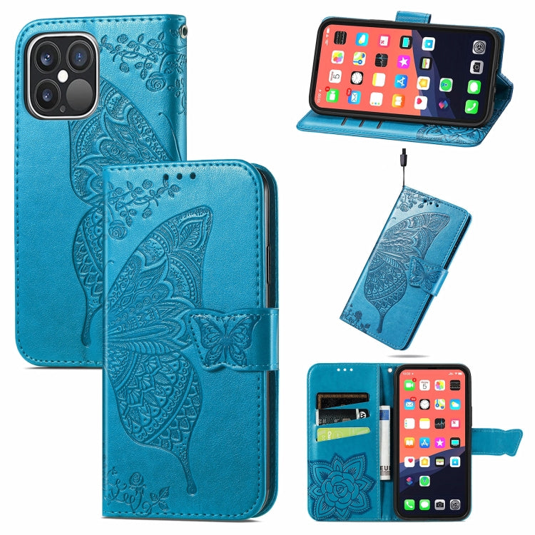 For iPhone 13 Pro Butterfly Love Flower Embossed Horizontal Flip Leather Case with Bracket / Card Slot / Wallet / Lanyard