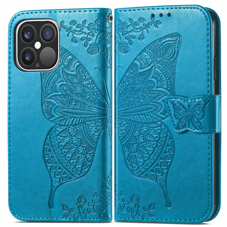 For iPhone 13 Pro Butterfly Love Flower Embossed Horizontal Flip Leather Case with Bracket / Card Slot / Wallet / Lanyard