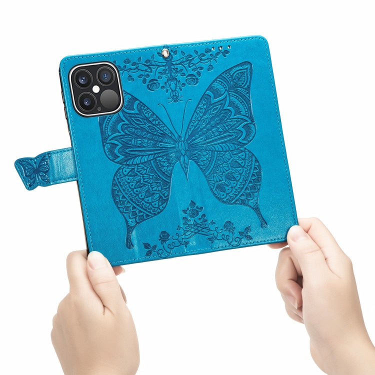 For iPhone 13 Pro Butterfly Love Flower Embossed Horizontal Flip Leather Case with Bracket / Card Slot / Wallet / Lanyard