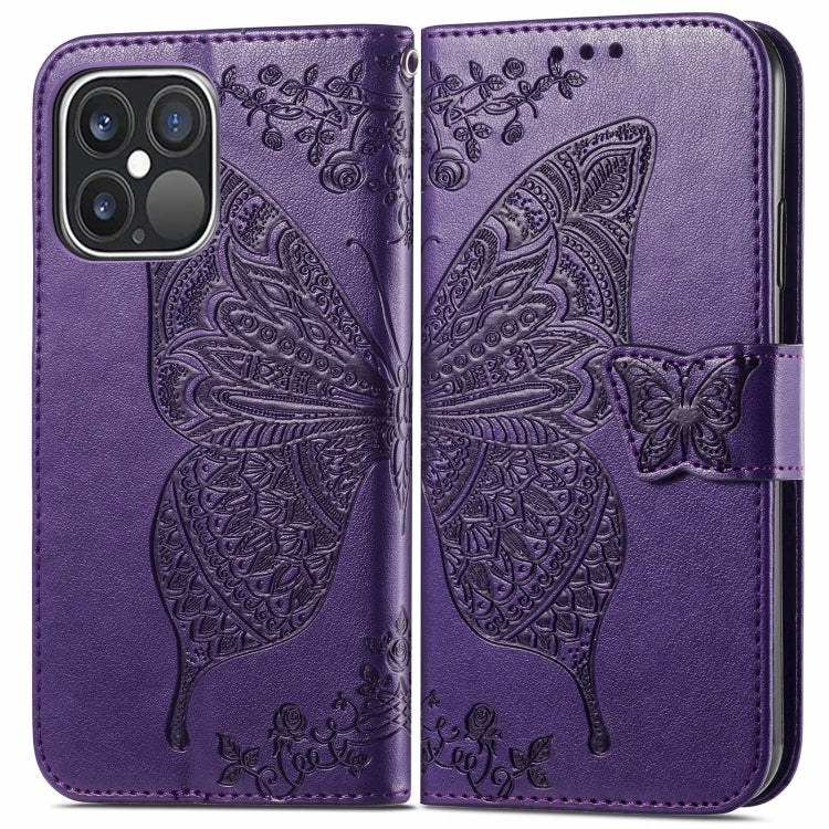 For iPhone 13 Pro Butterfly Love Flower Embossed Horizontal Flip Leather Case with Bracket / Card Slot / Wallet / Lanyard
