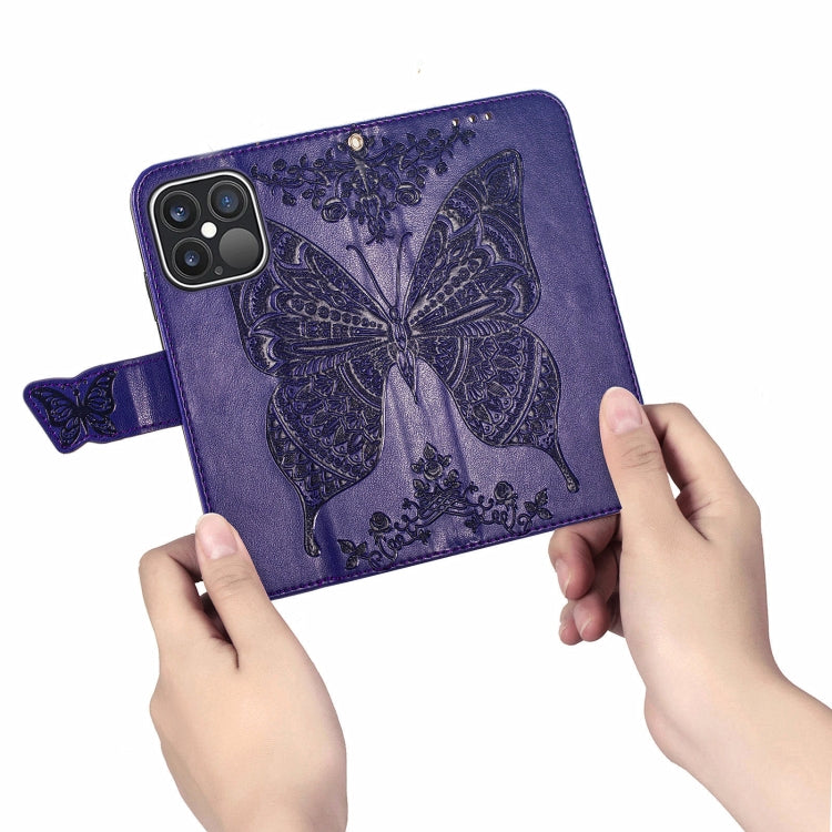 For iPhone 13 Pro Butterfly Love Flower Embossed Horizontal Flip Leather Case with Bracket / Card Slot / Wallet / Lanyard