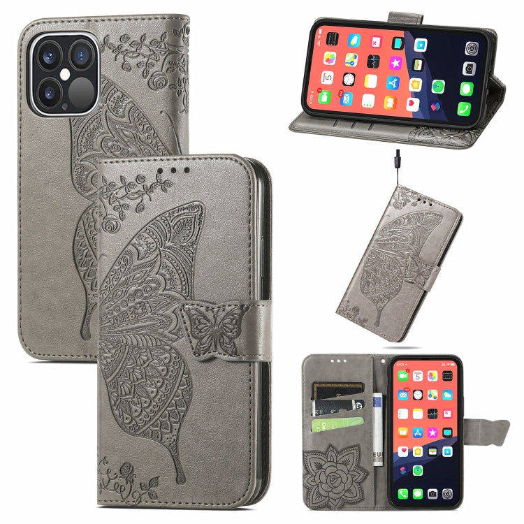 For iPhone 13 Pro Butterfly Love Flower Embossed Horizontal Flip Leather Case with Bracket / Card Slot / Wallet / Lanyard
