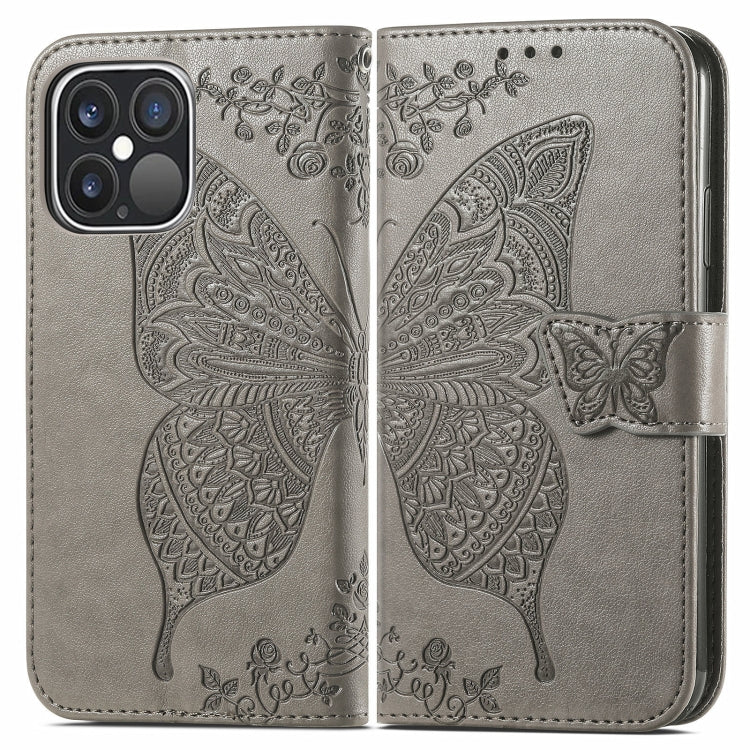 For iPhone 13 Pro Butterfly Love Flower Embossed Horizontal Flip Leather Case with Bracket / Card Slot / Wallet / Lanyard